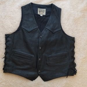 Vintage Wilson leather black motorcycle vest Hank Williams jr